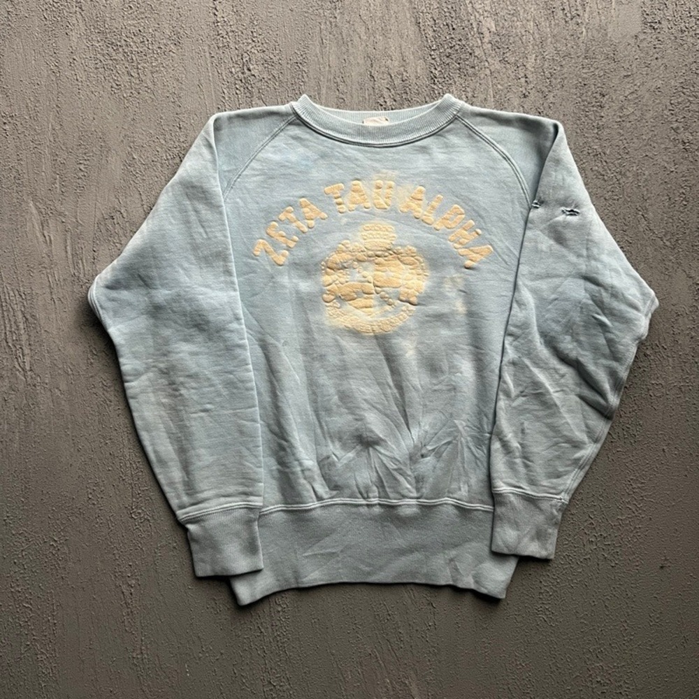 Vintage AKOM Sweatshirt Medium Blue 1950s Zeta Tau‎ Alpha Freedom Sleeve